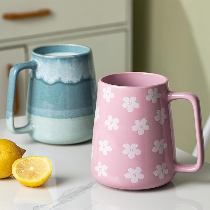 24 OZ Extra Large Ceramic Coffee Mug, Jumbo Coffee Mugs, Big Tea Cups with a Large Handle for Office and Home, Microwave and Dishwasher Safe (24 OZ Purple)