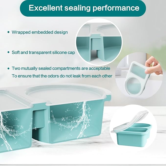 4 Pack Reusable Silicone Snack Containers with Semi-Transparent Lids, Small Leak-Proof 2 Compartment Condiment Container for Sauce, Fruit, Portable Food Storage Box for Office, Travel, Outdoors