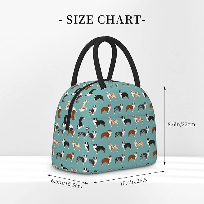 Aeoiba Australian Shepherds Dogs Insulated Lunch Box Tote Bag Handbag lunchbox Food Container Gourmet Tote Cooler warm Pouch For School work Office