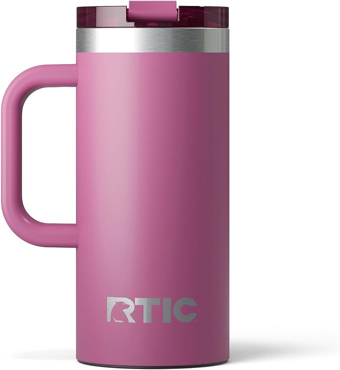 RTIC 16oz Road Trip Travel Mug with Lid and Handle, Ceramic Lined, Insulated, Stainless Steel, Metal, Double Wall Vacuum-Insulation, Portable Coffee, Tea Cup for Hot and Cold Drink, Orchid
