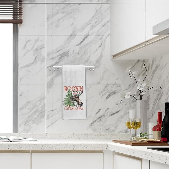 Western Christmas Decor Towels,Christmas Tree Towels for Kitchen Bathroom, 16x24