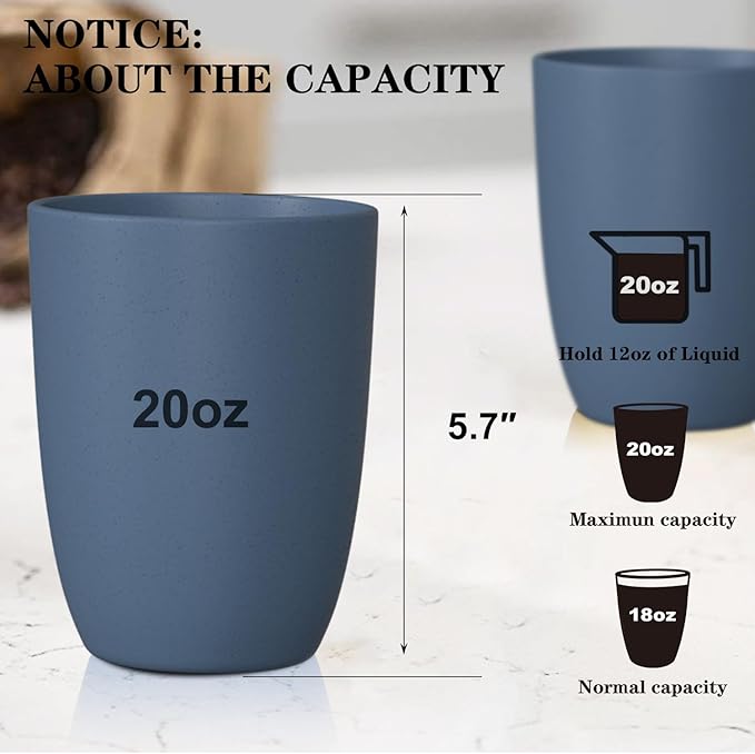 Homienly Wheat Straw Cups, 8 PCS Reusable Drinking Cups, 20 oz, Navy Blue, BPA Free, Dishwasher Safe, Microwave Safe, Premium, Durable, Unbreakable, Recyclable