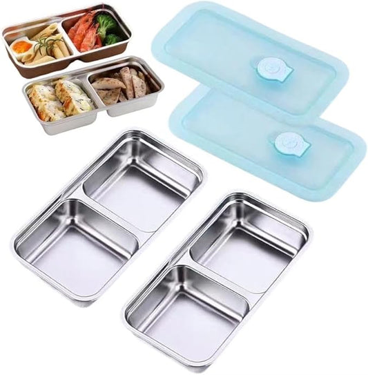 2 Pcs Reusable Food Storage Containers with Lids, Stainless Steel Snack Containers, Condiment Container, Grab and Go Snack Containers for Snacks,Dips,Lunch,Travel and Outdoor Camping
