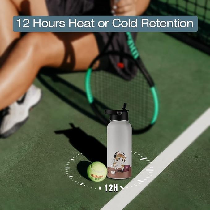 Funkrin Insulated Water Bottle with Straw Lid & Spout Lid, 32oz Personalized Vacuum Stainless Steel Travel Mug, Leak Proof Double Wall Bottle for Hot & Cold Beverages