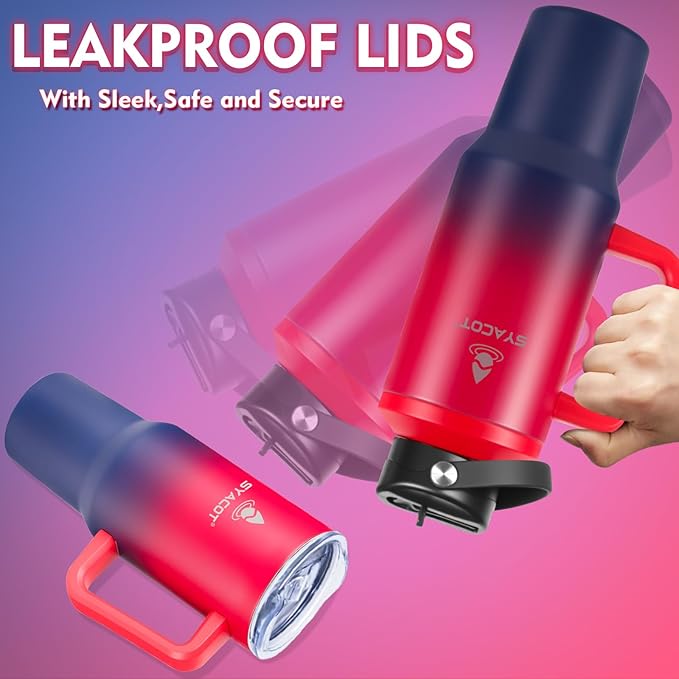 40 oz Tumbler with Handle and Straw or Convert to 40 oz Insulated Water Bottle Fits in Cup Holder. Stainless Steel Metal Water Flask with 2 Lids for Travel,Camping,Gym Sports Coffee Mug Thermal Cup