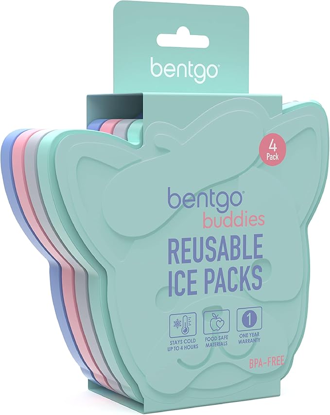 Bentgo Buddies Reusable Ice Packs - Slim Ice Packs for Lunch Boxes, Lunch Bags, and Coolers - Multicolored 4-Pack (Puppy)