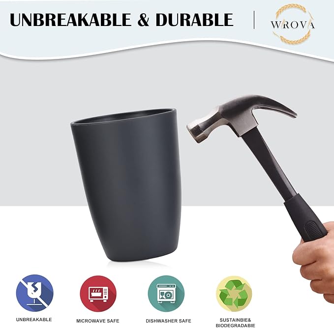 Wrova Wheat Straw Cups 8 PCS Good Alternative to Plastic Cups 20 oz Unbreakable Drinking Cups Reusable Tumbler Set Dishwasher Safe Water Glasses Classic Series