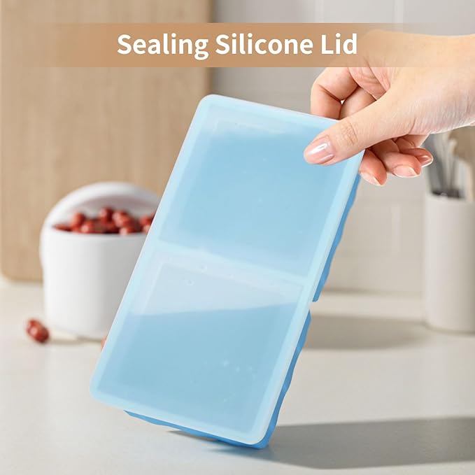 Silicone Freezer Tray for Soup Ice Cubes: 2-Cup Freezing Tray with Lid for Meal Prep - 2Pack Silicon Soup Portion Freeze Trays Make Stock Souped Ice Cube