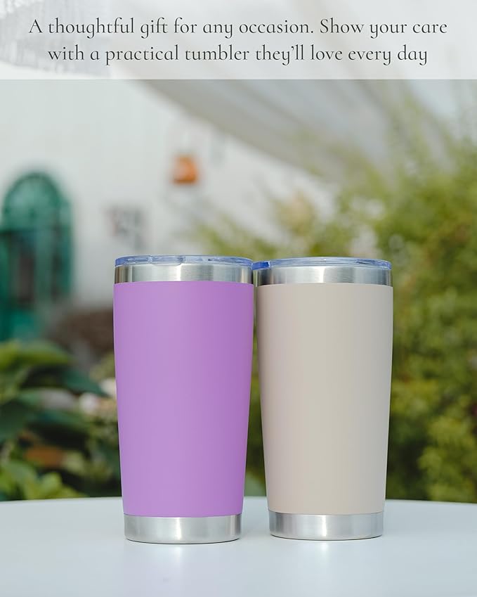 Travel Coffee Tumbler 20oz, 8 Pack Leakproof Travel Coffee Mug with Lid and Straw, Stainless Steel Double Wall Vacuum Insulated Tumbler for Hot/Iced Drinks (Textured Matte, Brown)