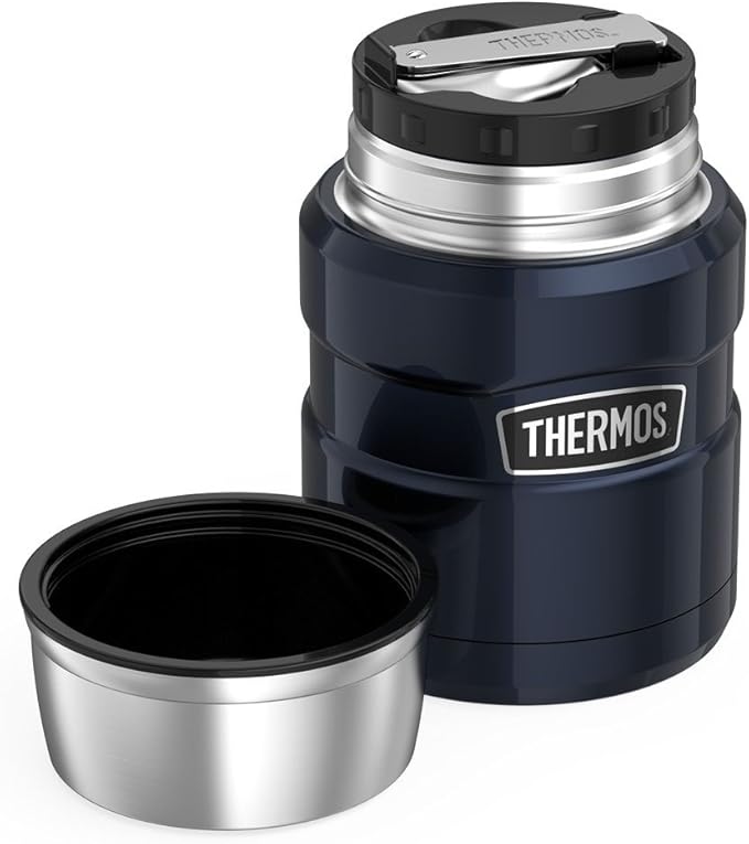 THERMOS Stainless King Vacuum-Insulated Food Jar with Spoon, 16 Ounce, Midnight Blue