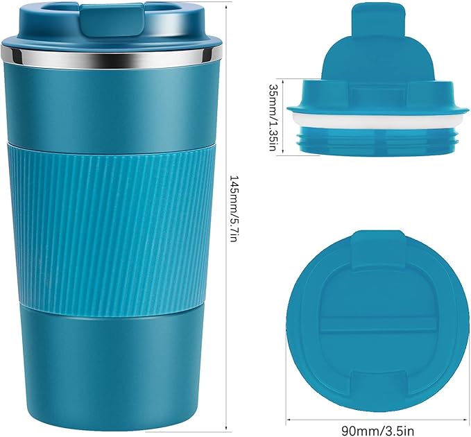 12oz Travel Coffee Cups Insulated Tumbler Thermal Mug to Go with Lid Leak Proof Reusable Stainless Steel Coffee Mug Spill Proof for Hot and Iced Cold Drinks (Blue, 380ml)