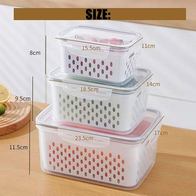 Relativityi Transparent Plastic Food Storage Containers, Relativityi Household Transparent Plastic Food Storage Box-Including Drain Basket with Removable Colander (Gray, M)
