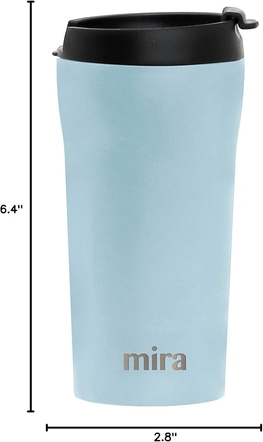 MIRA 12 oz Coffee Travel Mug - Stainless Steel Insulated Tumbler with Leak-Proof Lid - Hot & Cold Cup - Pearl Blue