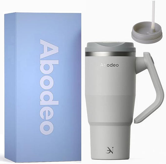 40 oz Travel Coffee Tumbler with Straw, Detachable Handle & Leakproof Lid | Stainless Steel Water Bottle for Hot & Cold Drinks – Insulated Reusable Flask, Fits Car Cup Holders (Grey)