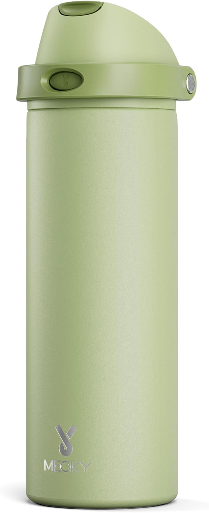 24 oz Insulated Water Bottle with Straw: Meoky Stainless Steel Metal Water Bottle with 2-in-1 Lid - Leak Proof, Cold for 24 Hours, Protective Silicone Base, BPA-Free for Sports Travel Car, Sage