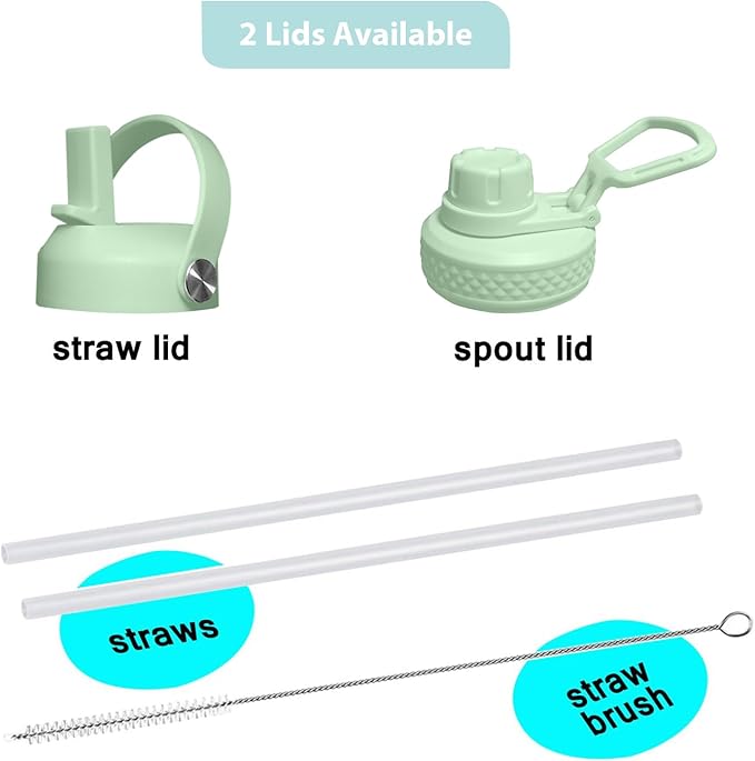 SENDESTAR 32oz Water Bottle Wide Mouth Stainless Steel Vacuum Insulated Double Wall with 2 Straw Lids Fit in Any Car Cup Holder TXIN-32-GG-1