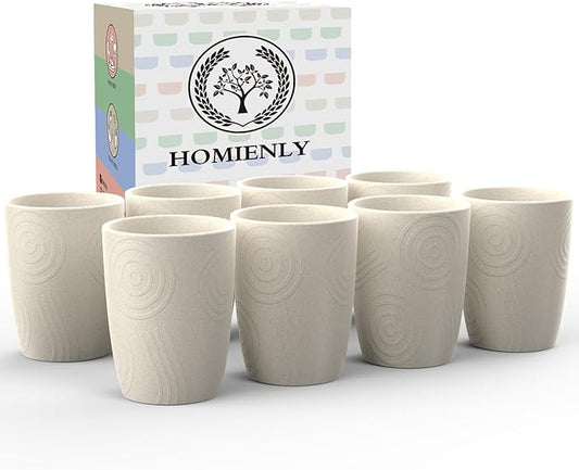Homienly Wheat Straw Cup Unbreakable Water Cup | 16 OZ Reusable Water Drinking Glasses Sets of 8 | Lightweight Tumbler for Kitchen Outdoor | Dishwasher & Microwave Safe Kitchen Cup Set - Beige