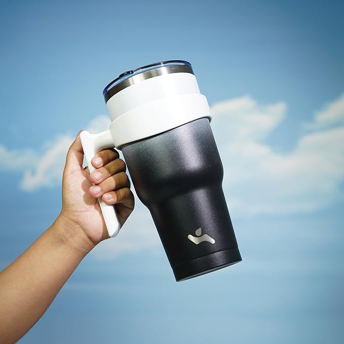 30 oz Tumbler with Handle and 2 Straw 2 Lid, Insulated Water Bottle Stainless Steel Vacuum Cup Reusable Travel Mug,Day Night