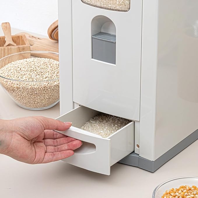 [Shinil] Luxury Rice Dispenser, Sealed Moisture Proof Rice Container Storage, Food Dispenser Kitchen Organization for Rice, Max 21kg Capacity (SIF-700, Grey)