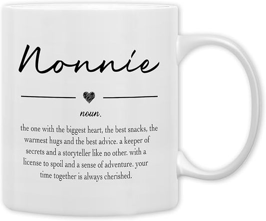 QASHWEY Nonnie Gifts Coffee Mug, Gifts for Nonnies Grandma from Grandkids Grandchildren, Grandma Coffee Mug, Mothers Day Mugs Tea Cup Gift for GrandmaNonnie, Nonnie Definition CoffeeCup Ceramic 11oz