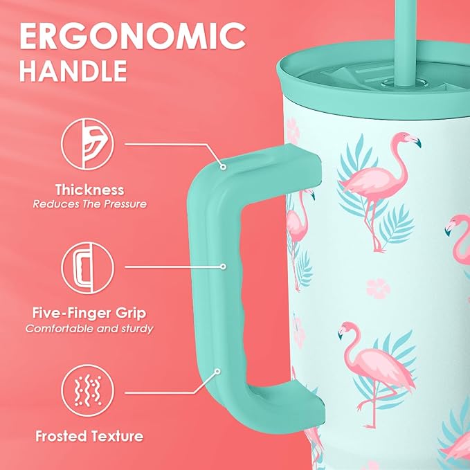 Flamingo Tumbler, Stainless Steel Insulated Tumblers Coffee Mug Cup with Handle, Gifts for Women Girls on Birthday Christmas Summer, 40oz