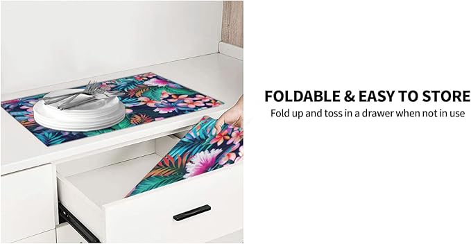 Pink Hawaii Flowers Dish Drying Mat 18x24, Blossom Flowery Floral Absorbent Drying Matt Kitchen Decor Counter Dishes Pad Drainer Rack Coffee Bar Station Mat Protector for Kitchen Accessories Fast Dry