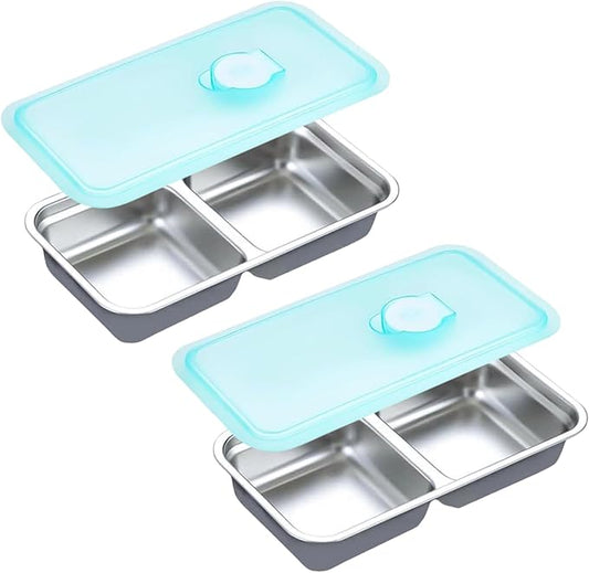 Stainless Steel Snack Containers, 2 PCS Grab and Go Double Compartment Container, Reusable Snack Containers with Lids for Outdoor Camping Food Storage