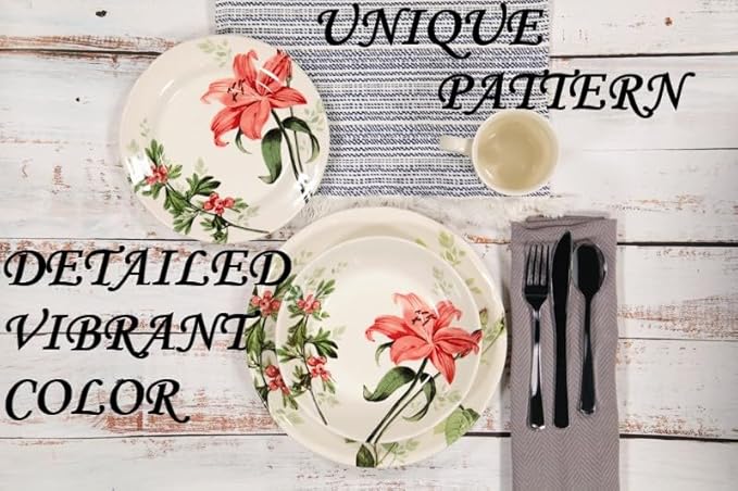 Tudor Royal Collection 24-Piece Round Dinnerware Set, Service for 6, Rosemary Design, Summer Flowers, Plates Bowls Mugs Dishes, High-Gloss Premium Quality