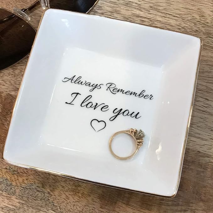 Simply Charmed Jewelry Dish or Trinket Dish - White, Ceramic, Always Remember I Love You, Jewelry Holder for Women, Mother's Day or Valentine's Day Gift