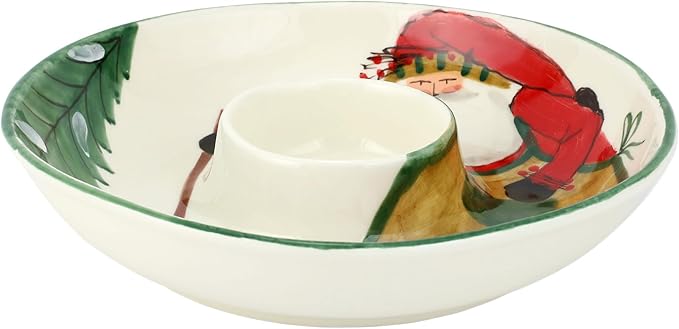 Vietri Old St. Nick Chip & Dip Dish, 14"D Ceramic Bowl/Platter for Serving Cocktails Chips Salsa