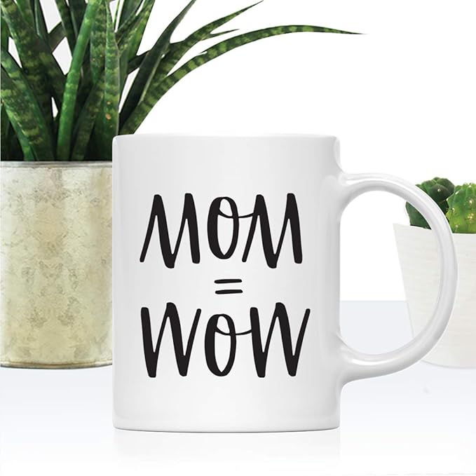 Andaz Press Mother's Day 11oz. Ceramic Coffee Tea Mug Gift for Mom, Mom = Wow, 1-Pack