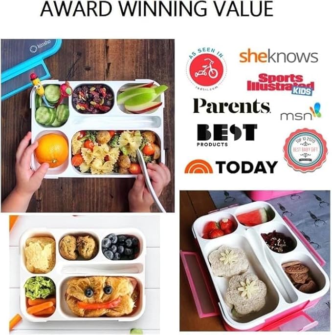 Bento Box with Lunch Bag and Ice Pack Set | Snack Containers Boxes for Kids Girls Adults | 6 Compartments Divided Portion Container Boxes Insulated Bags for School Daycare Lunches, BPA Free, Pink