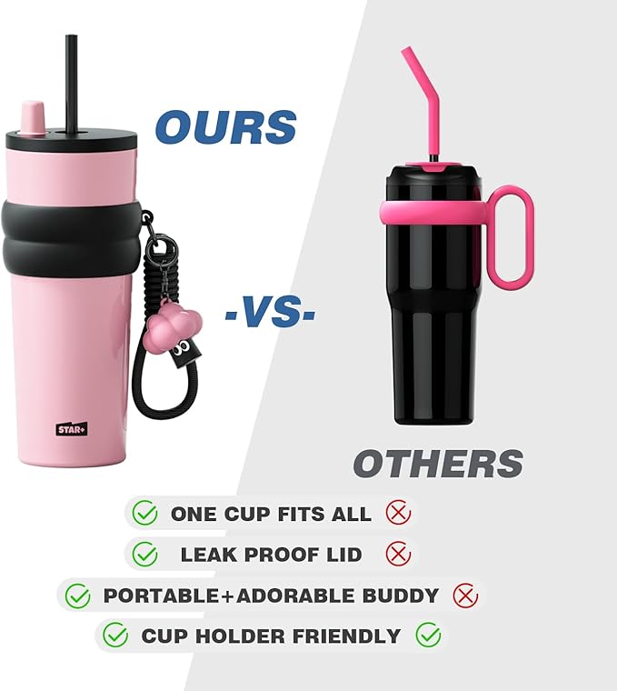 24 oz Stainless Steel Tumbler with Lid and Straw, Insulated Water Bottle Leak Proof for Hot and Cold, Portable Travel Coffee Mug, Reusable Coffee Cup for Women, Pink
