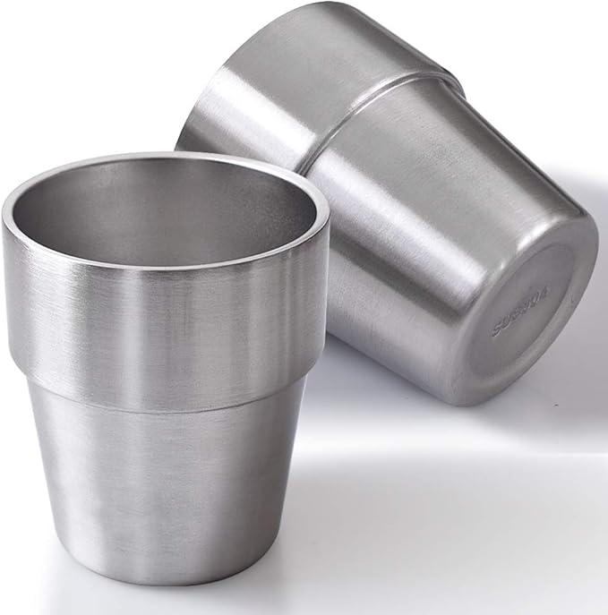 Newk Stainless Steel Cups, 10 Oz Metal Cups, Double Wall Drinking Tumblers for BBQ/Home/Office/Party/Driving – Set of 2 packs