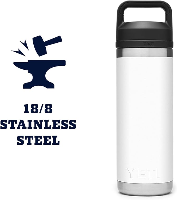 YETI Rambler 18 oz Bottle, Vacuum Insulated, Stainless Steel with Chug Cap, White