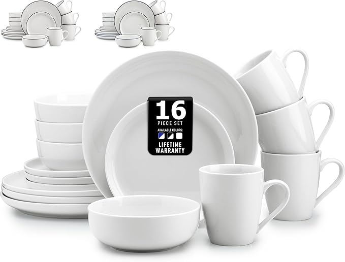 Zulay Kitchen Nova Porcelain Dinnerware Set, Service For 4 - Chip & Scratch Resistant White Plates And Bowls Sets - Microwave & Dishwasher Safe - White
