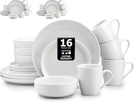 Zulay Kitchen Nova Porcelain Dinnerware Set, Service For 4 - Chip & Scratch Resistant White Plates And Bowls Sets - Microwave & Dishwasher Safe - White