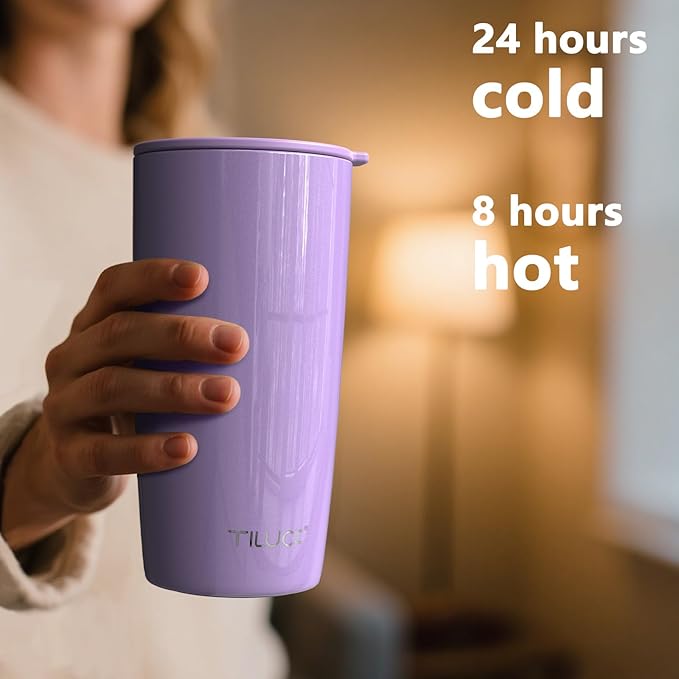 TILUCK 20 oz Tumbler with Leak-Proof Lid, Vacuum Insulated Stainless Steel Coffee Mug, Double-Walled Travel Tumbler for Hot and Cold Drinks(Lavender, 20oz)