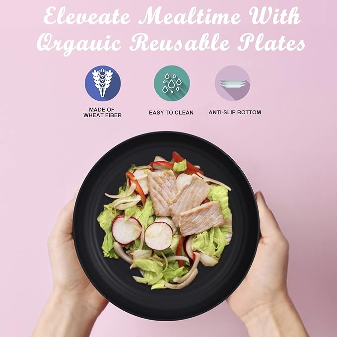 Wrova Wheat Straw Plates - 8 Inch Unbreakable Dinner Plates Set of 8 - Dishwasher & Microwave Safe Plastic Plates Reusable - Lightweight Plates for kitchen,R.V (Classic Series)