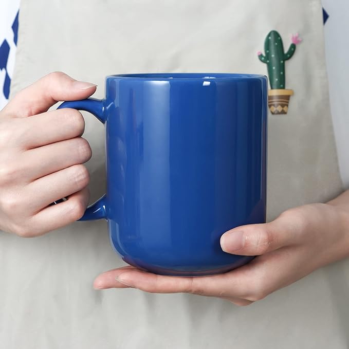 Smilatte 20 OZ Large Coffee Mug, M016 Plain Ceramic Boss Big Tea Cup with Handle for Dad Men, Blue