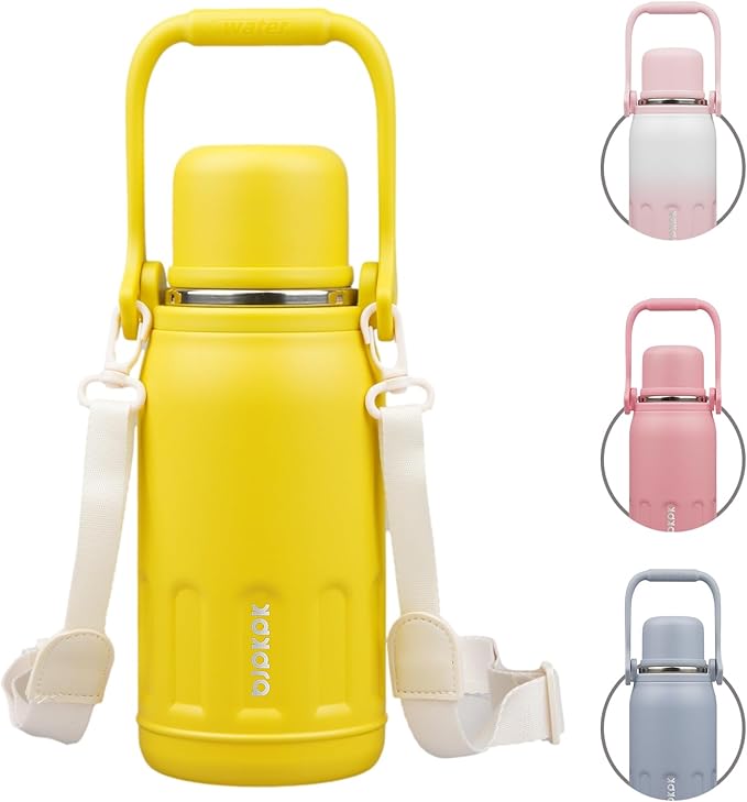 BJPKPK Insulated Thermal Water Bottle with Handle and Lid 27oz Stainless Steel Water Bottles Double Wall for Cold and Hot Beverages,Yellow