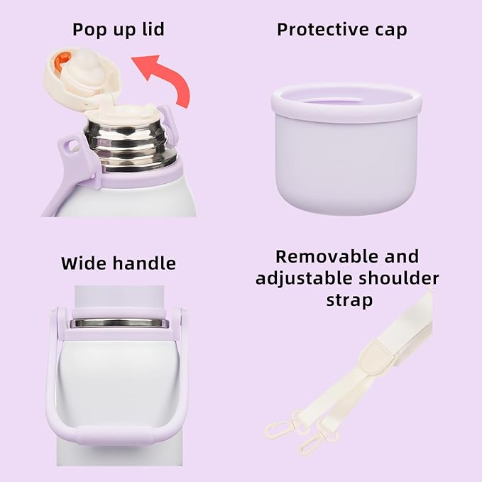 BJPKPK Insulated Water Bottle 40oz Stainless Steel Water Bottles with Handle and Lid Dishwasher Safe Metal Thermal Flask for Sports,Purple Pearl