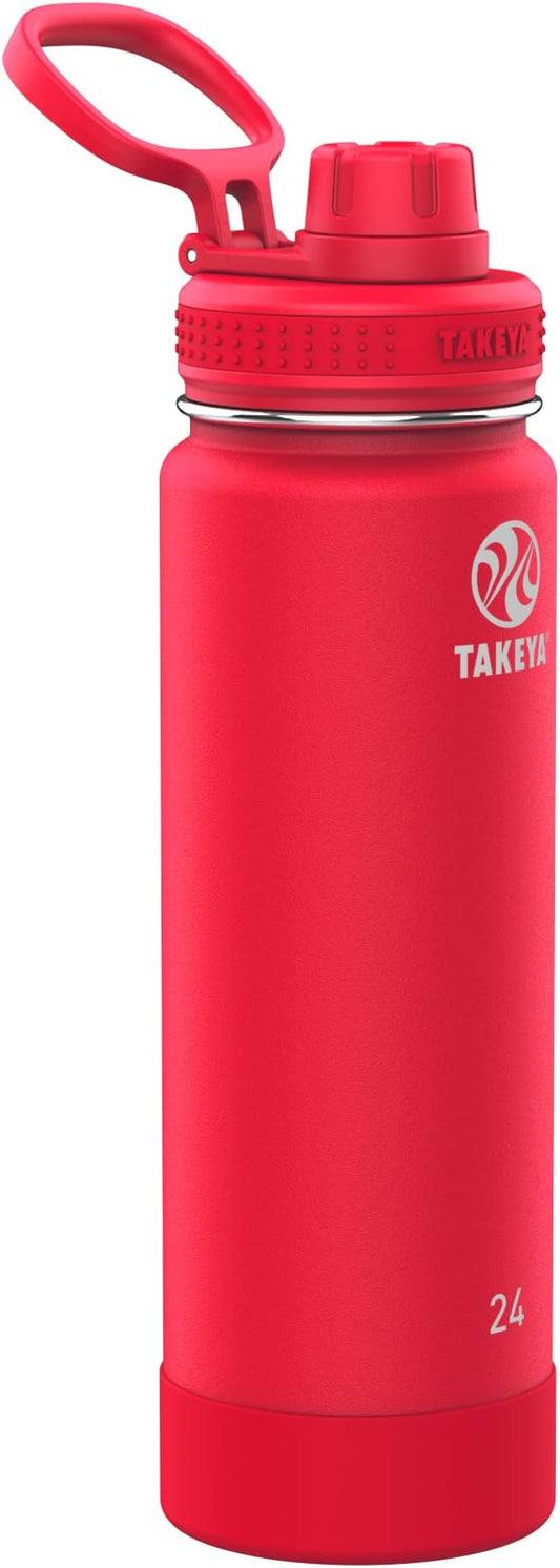 Takeya Actives Water Bottle with Spout Lid - Bottle with Double Stainless Steel Insulation - Dishwasher Safe & BPA-Free - Bottle with Spout Lid & Removable Bumper - 24 oz, Watermelon
