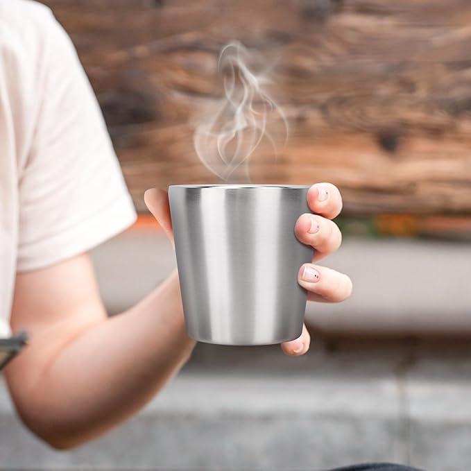 Beasea Stainless Steel Cups 6 oz, 4 Pack Small Stainless Steel Tumbler Bulk Stackable Insulated Mini Cups for Drinking Double Wall Metal Glasses Tin Cups for Home Restaurant Office Party Camping