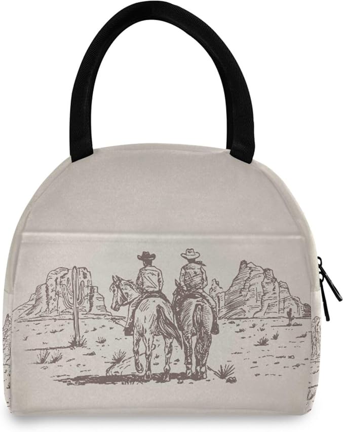 Western Desert Cowboy Lunch Bag for Women Girls Kids Men Reusable Insulated Lunch Tote Bag for Office Work School Picnic Hiking