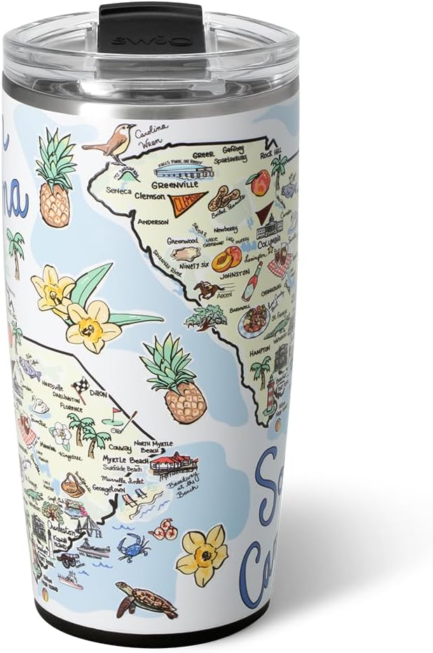Swig Life 22oz Travel Mug, Insulated Tumbler with Handle and Lid, Travel Coffee Mug, Cup Holder Friendly, Stainless Steel 22 oz Tumbler, Reusable Insulated with Lid (South Carolina)