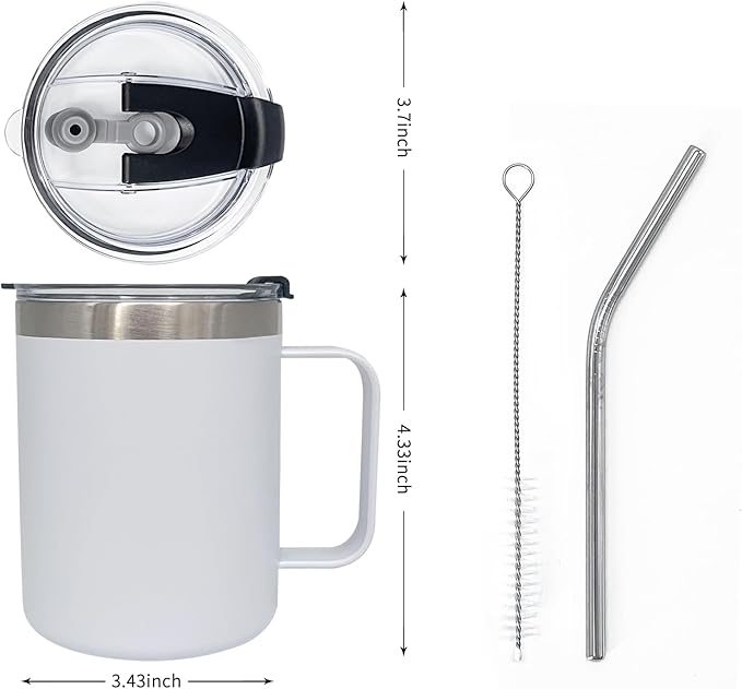 4pack 12oz Coffee Mug With Handle Bulk, Stainless Steel Insulated Travel Tumblers With,Double Wall Vacuum Camping Cup for Hot & Cold Drinks Tea (white)