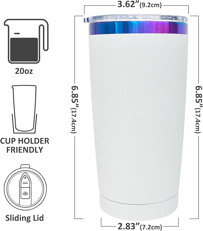 20 oz Tumbler Bulk 12 Pack Stainless Steel Tumblers with Lids and Straws, Double Wall Vacuum Insulated Travel Coffee Mug for Laser Engrave, Powder Coated Cups for Hot and Cold Drinks (White,12 pack)
