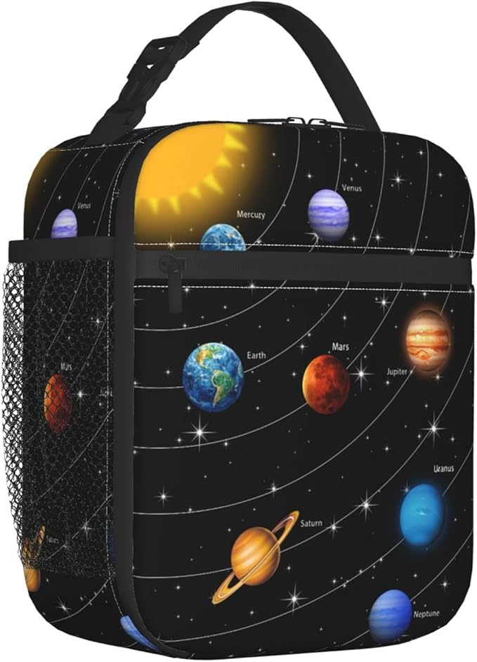 Planet Star Insulated Lunch Box for Girls Boys Kids Galaxy Solar System Lunch Bag for Women Men Adult Reusable Cooler Tote Bag for School Work Office Picnic Travel Hiking