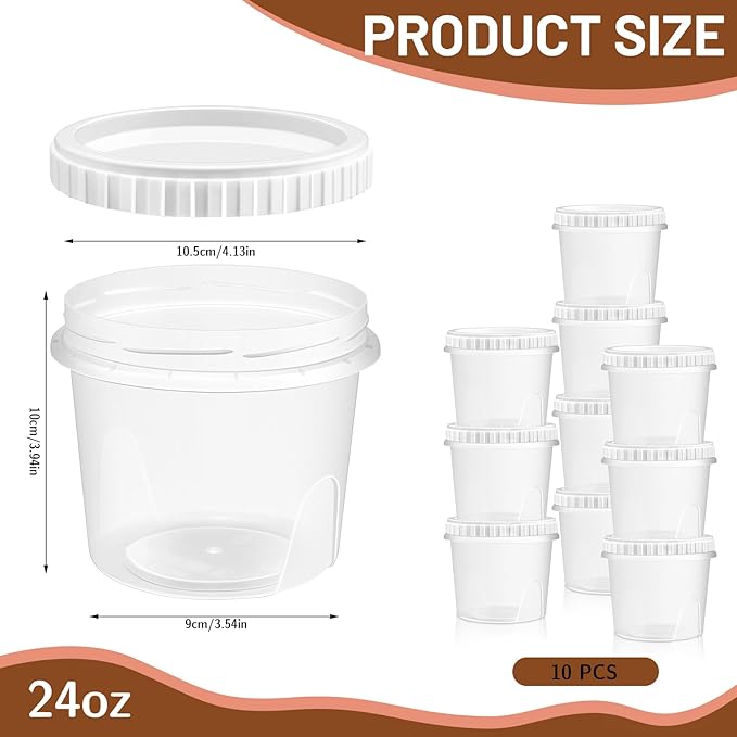 10 Pack 24oz Reusable Small Plastic Containers with Screw Lids, Small Food Storage Freezer Containers, Deli Containers Stackable Food Storage Jars, Sauce Condiment Jars Lunch Box Accessories